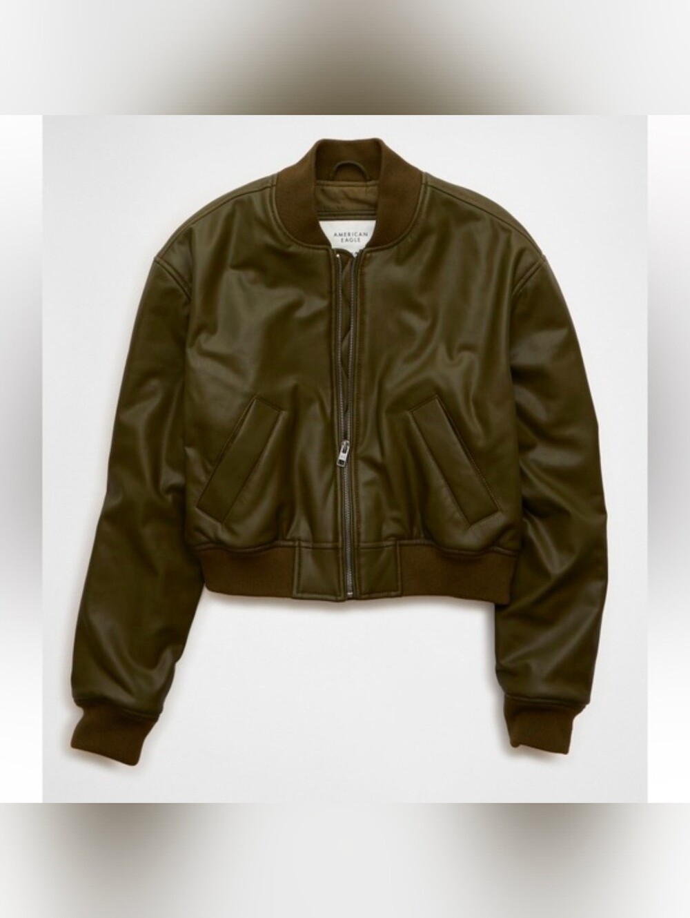 AE Faux Leather Cropped Bomber Jacket
